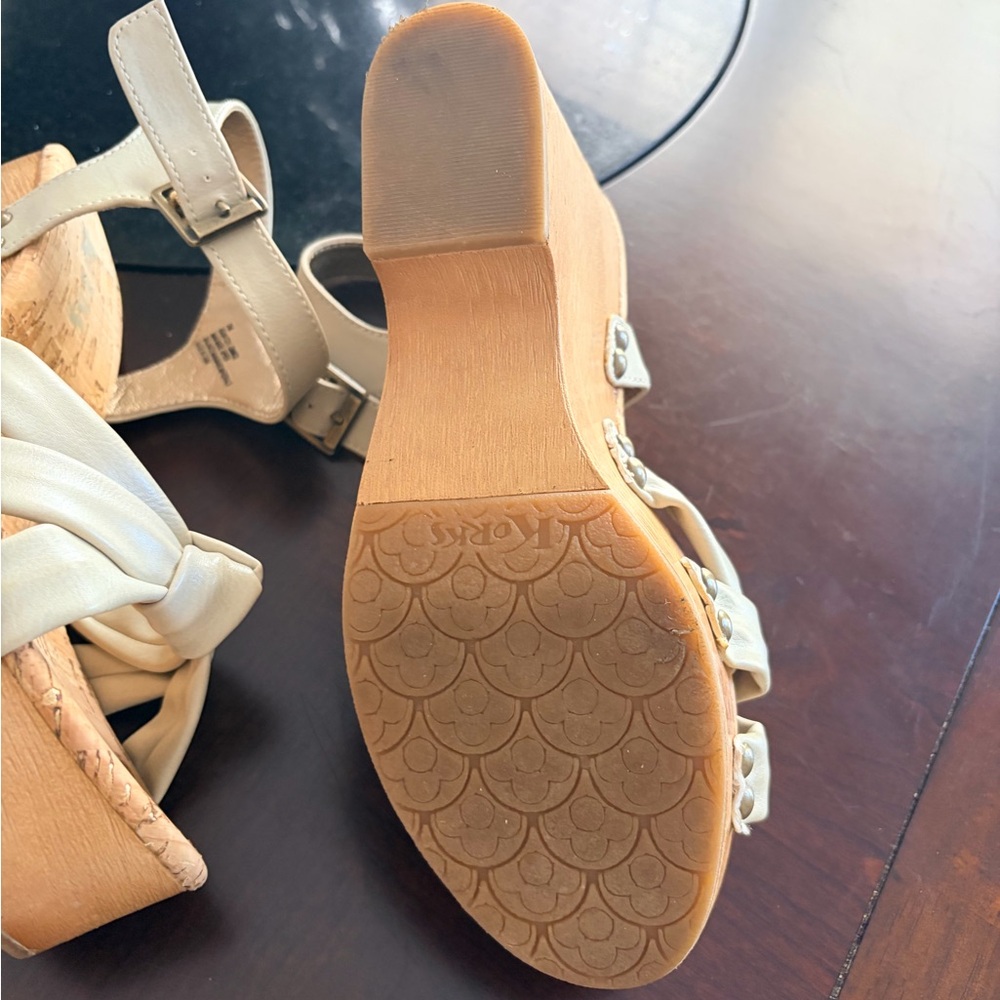 Kork-Ease Cream Leather Knot Wedge Sandals - Picture 4 of 5